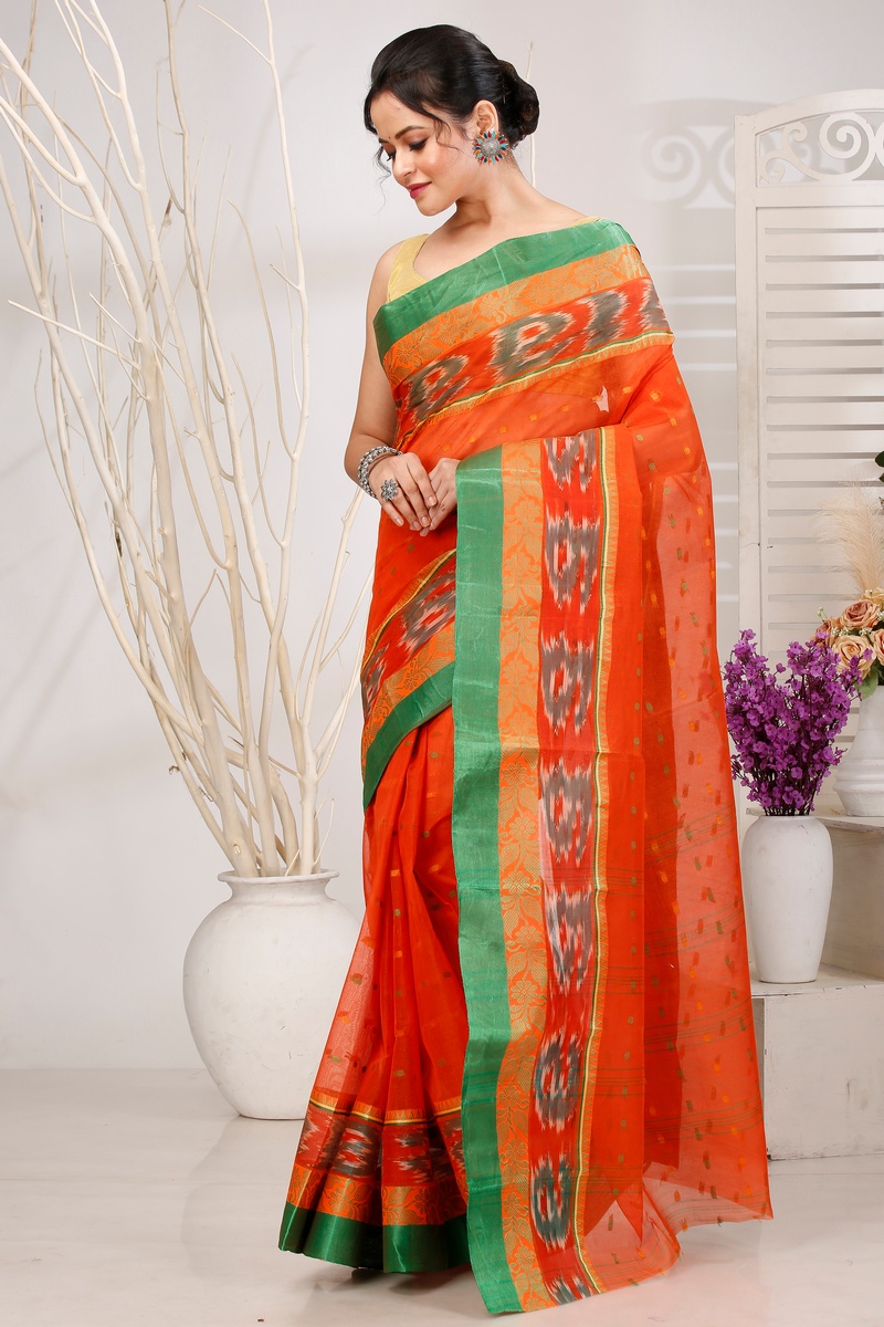 Orange Pure Cotton Moli Tant Saree (1533)