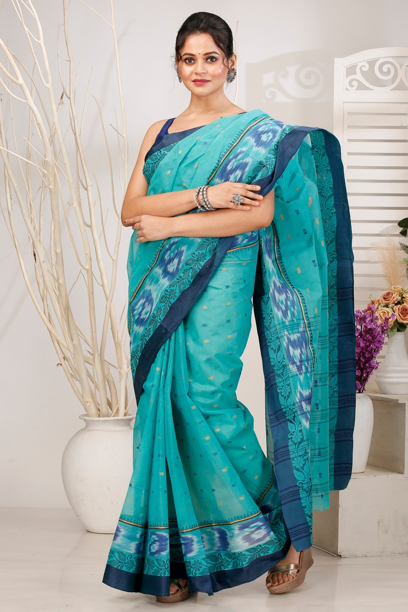 See Green Pure Cotton Moli Tant Saree (1535)