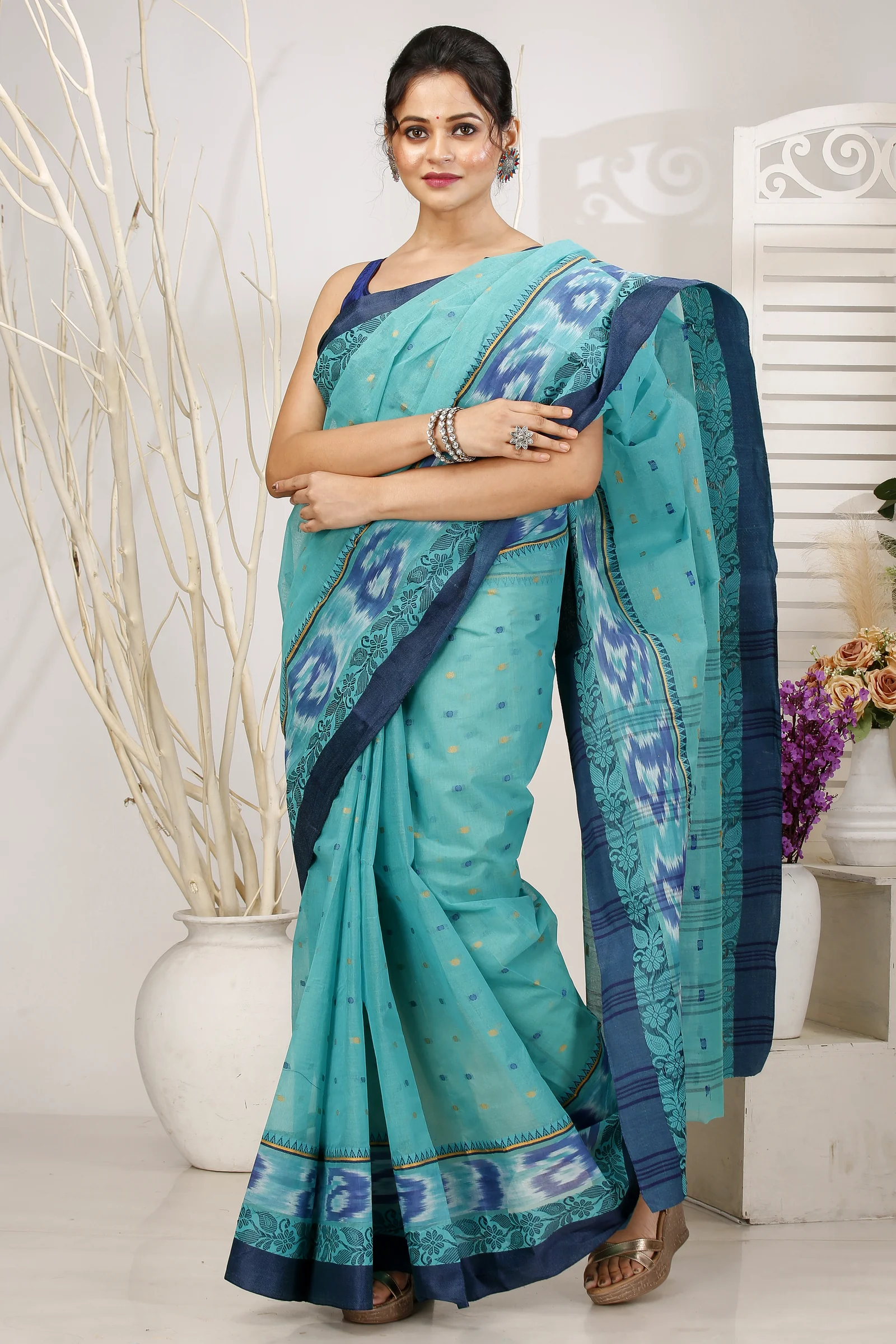 See Green Pure Cotton Moli Tant Saree (1535)