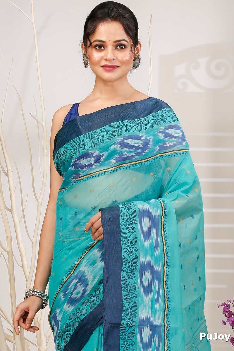 See Green Pure Cotton Moli Tant Saree (1535)