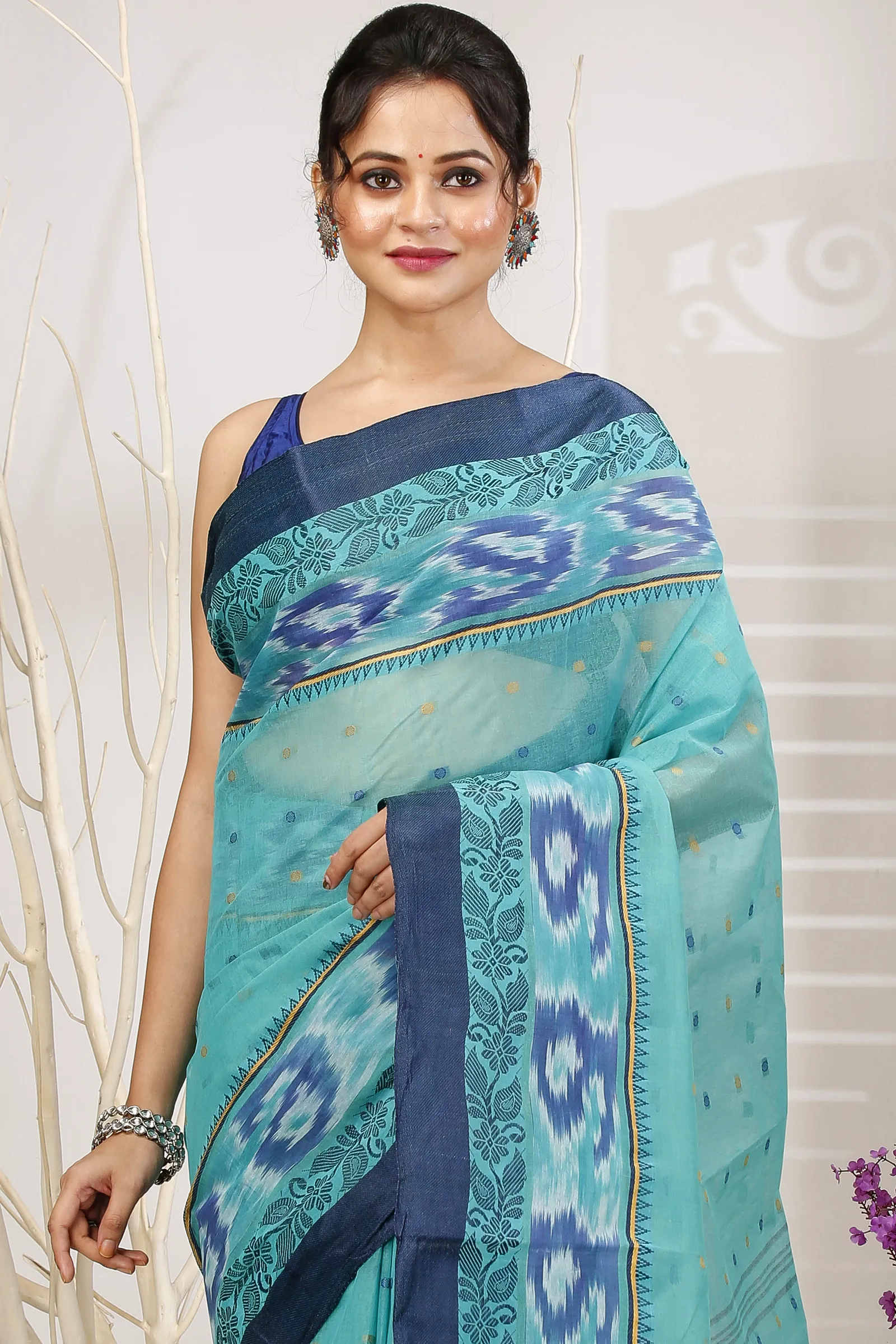 See Green Pure Cotton Moli Tant Saree (1535)