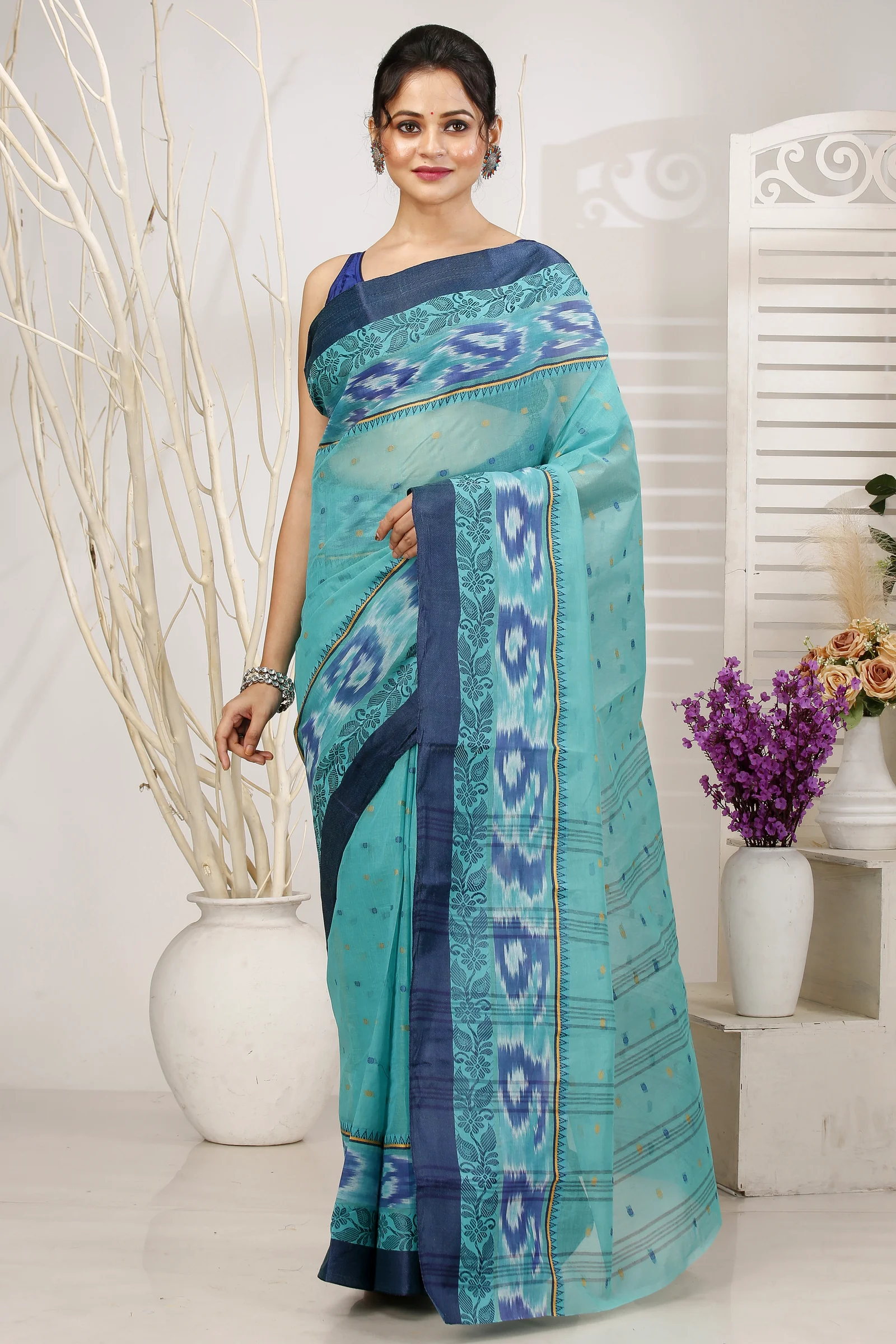 See Green Pure Cotton Moli Tant Saree (1535)