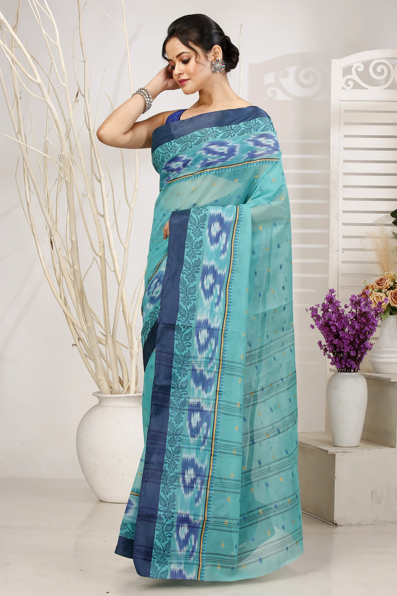 See Green Pure Cotton Moli Tant Saree (1535)