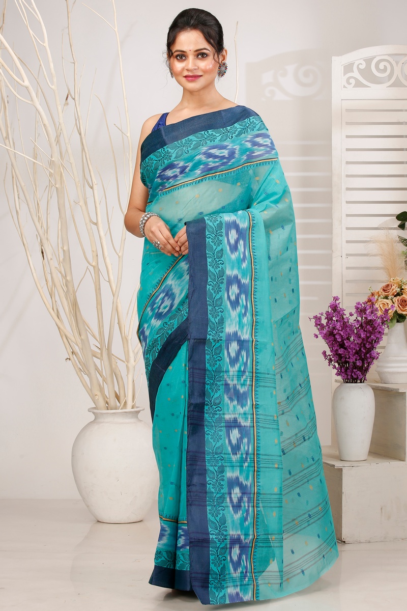 See Green Pure Cotton Moli Tant Saree (1535)