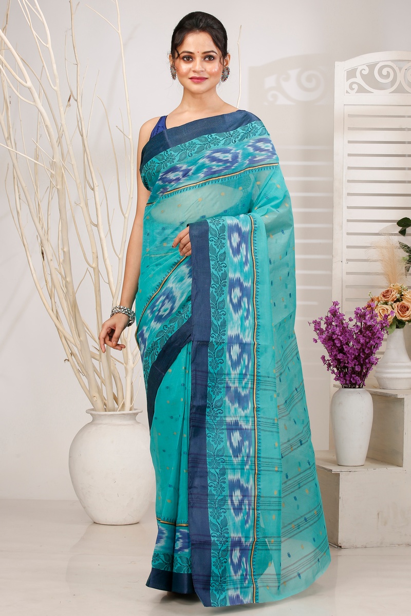 See Green Pure Cotton Moli Tant Saree (1535)
