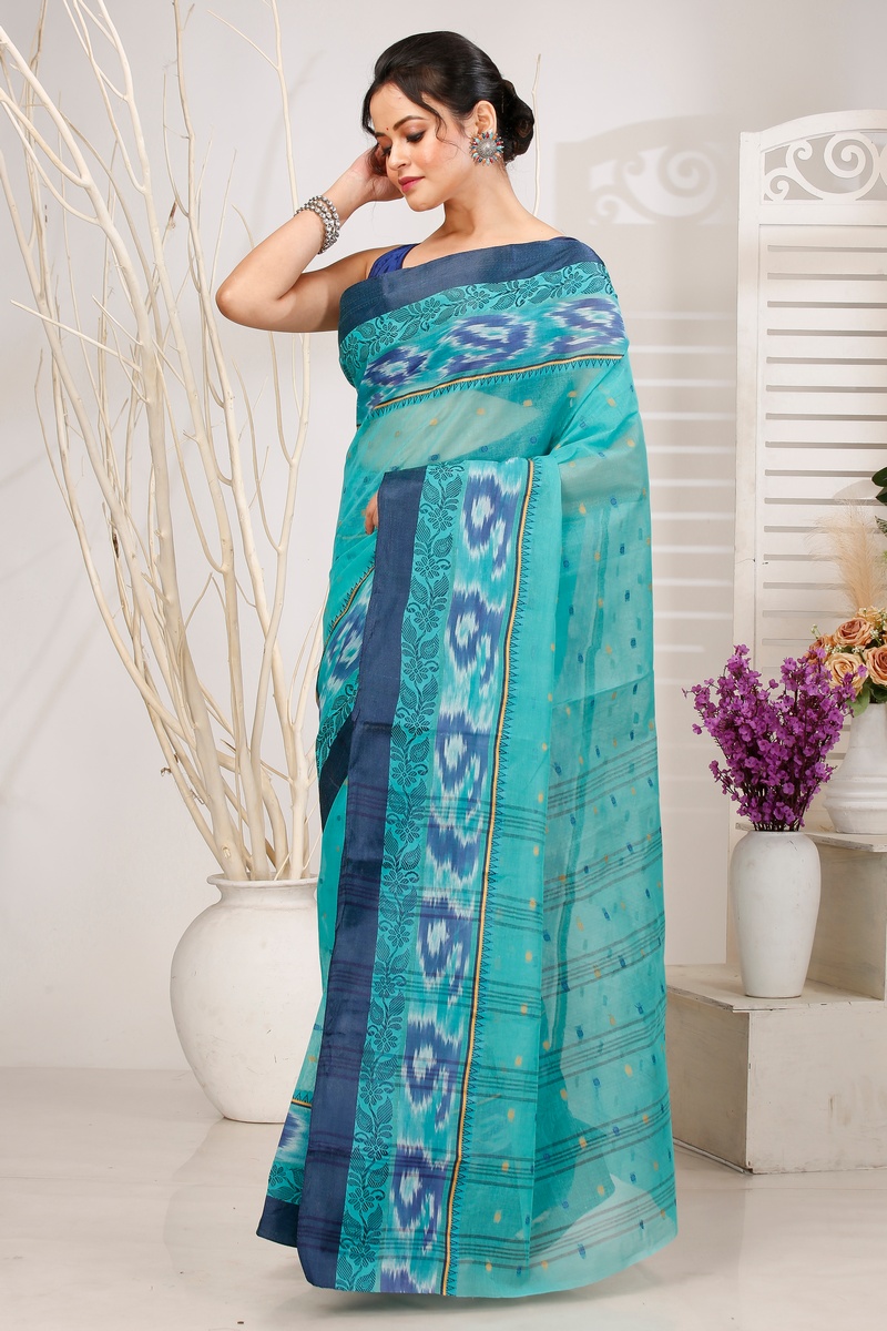 See Green Pure Cotton Moli Tant Saree (1535)