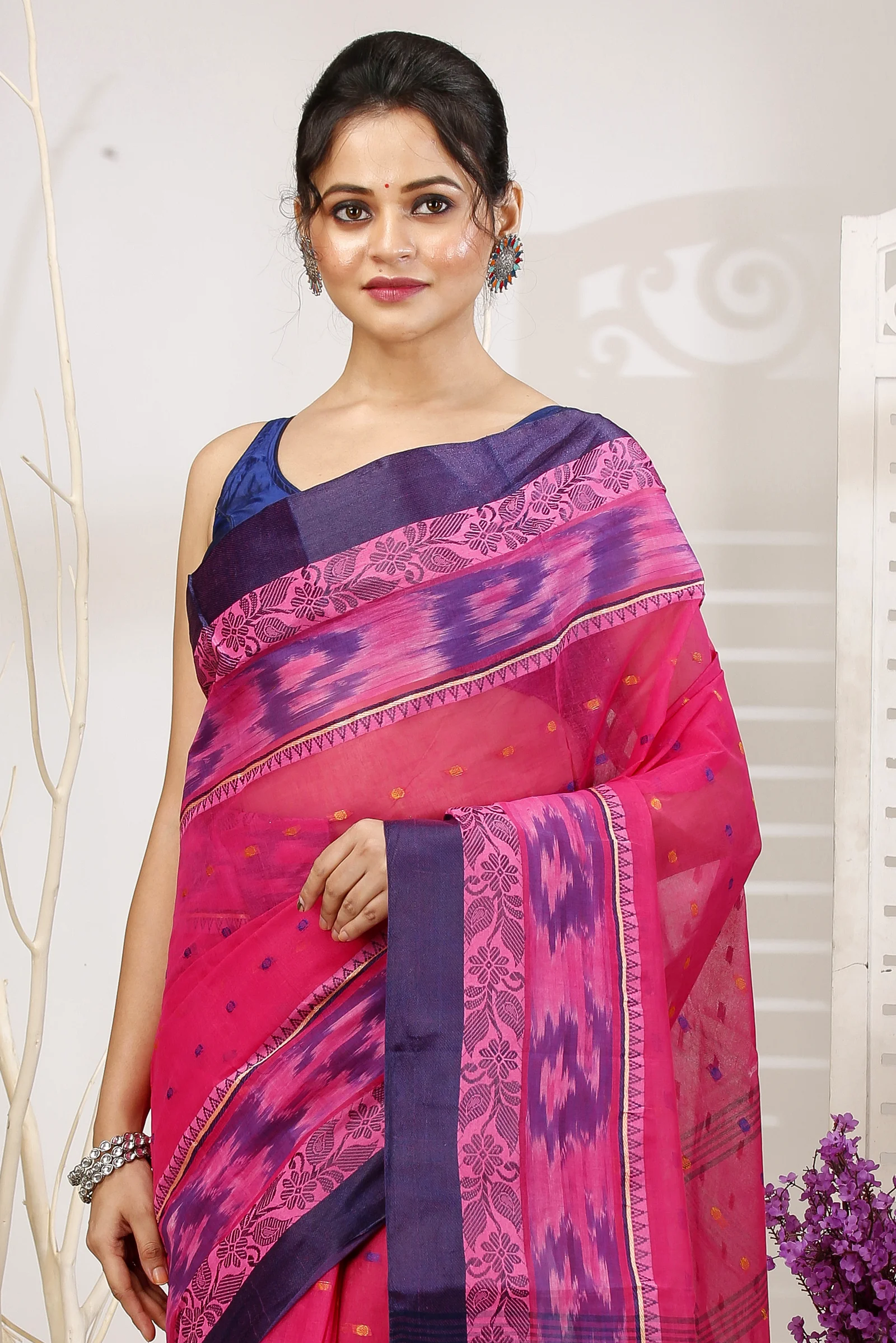 Pink Pure Cotton Moli Tant Saree (1536)