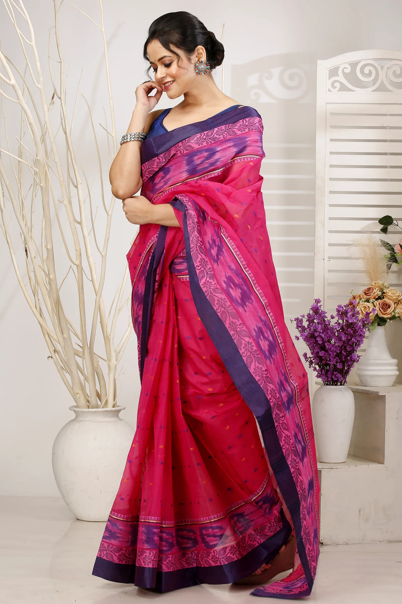 Pink Pure Cotton Moli Tant Saree (1536)