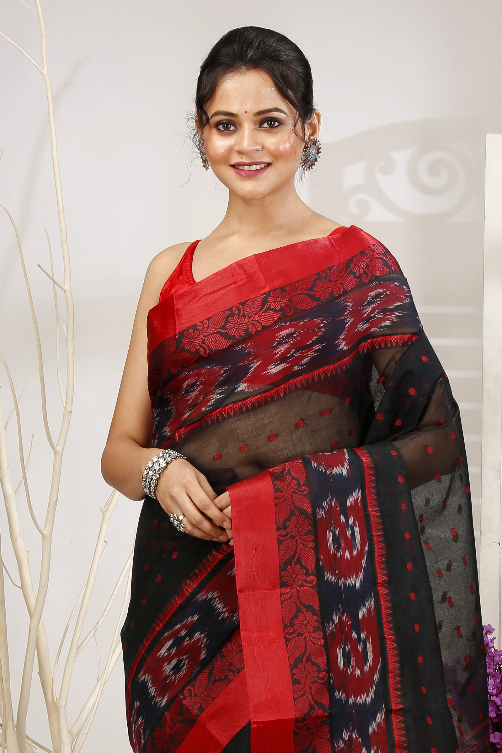 Black Pure Cotton Moli Tant Saree (1537)