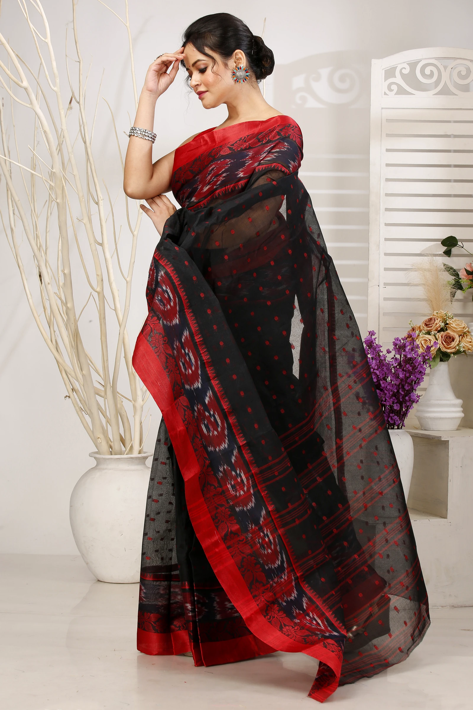 Black Pure Cotton Moli Tant Saree (1537)