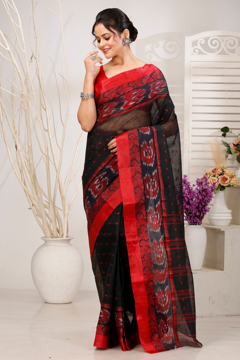 Black Pure Cotton Moli Tant Saree (1537)