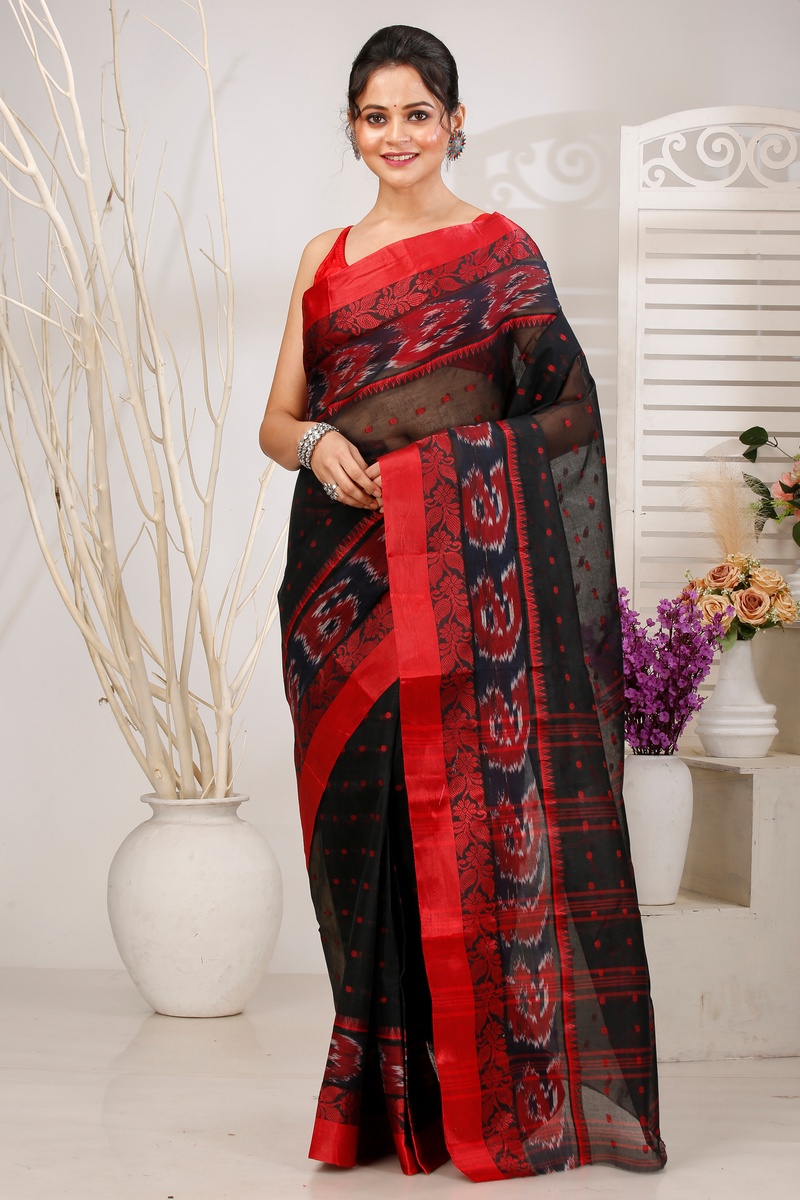 Black Pure Cotton Moli Tant Saree (1537)