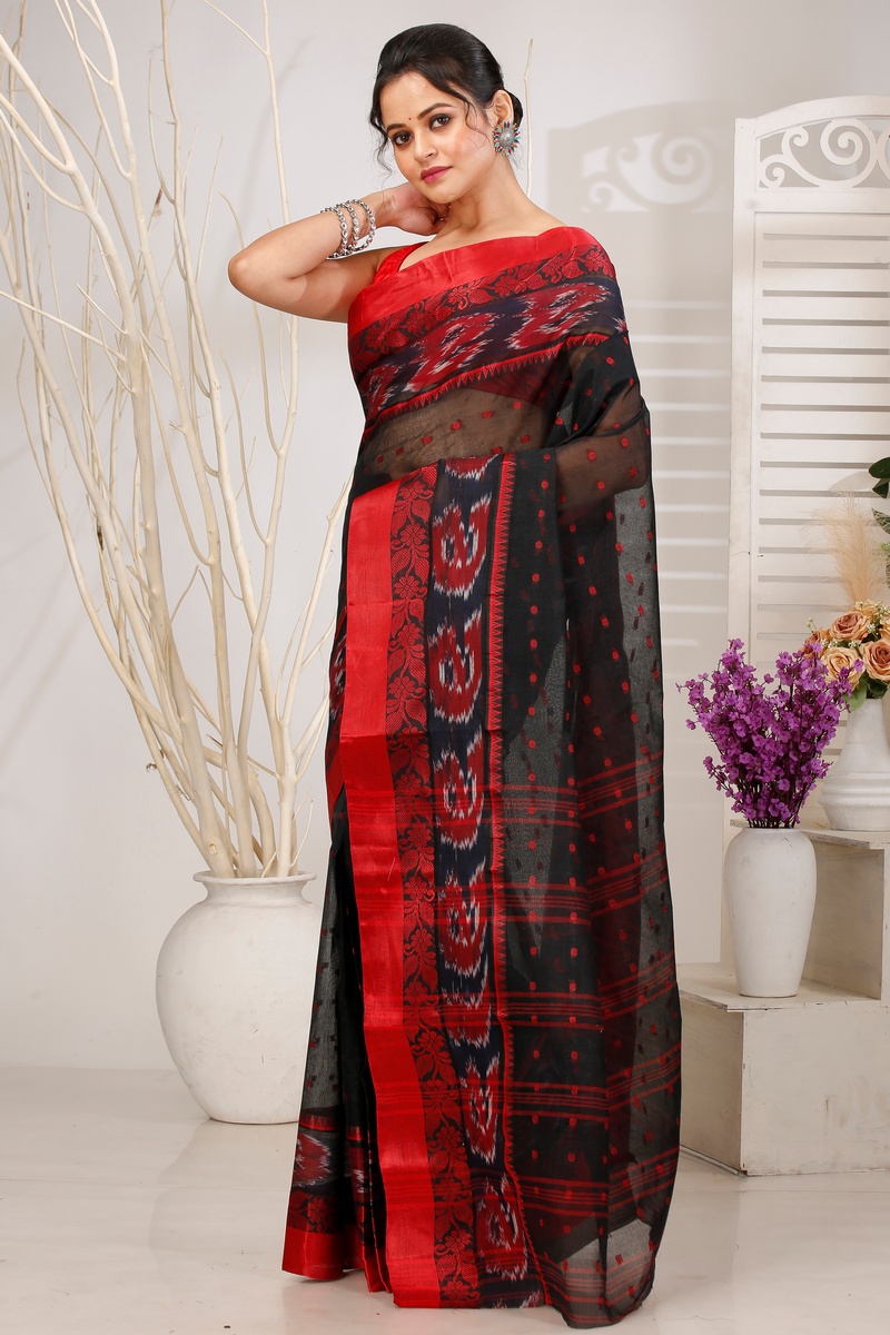 Black Pure Cotton Moli Tant Saree (1537)