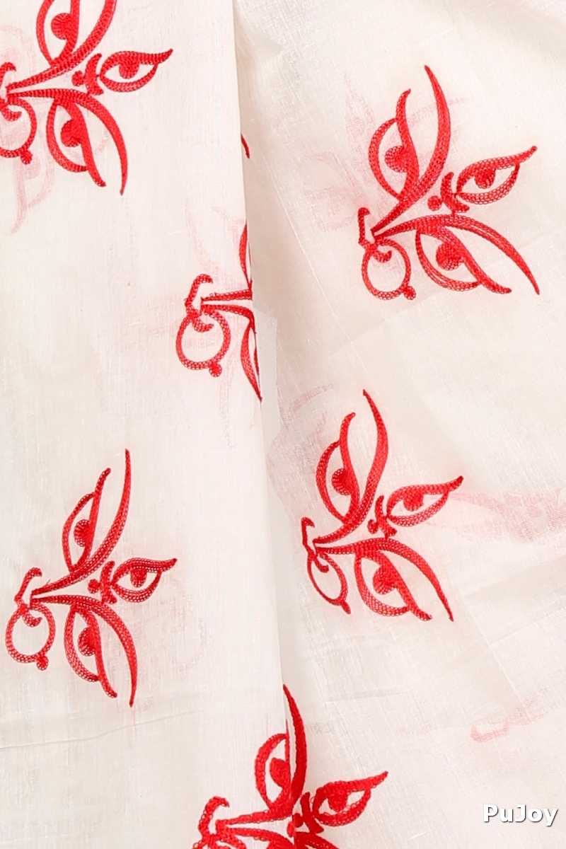 White Pure Cotton Leoto Tant Embroidery (1538)