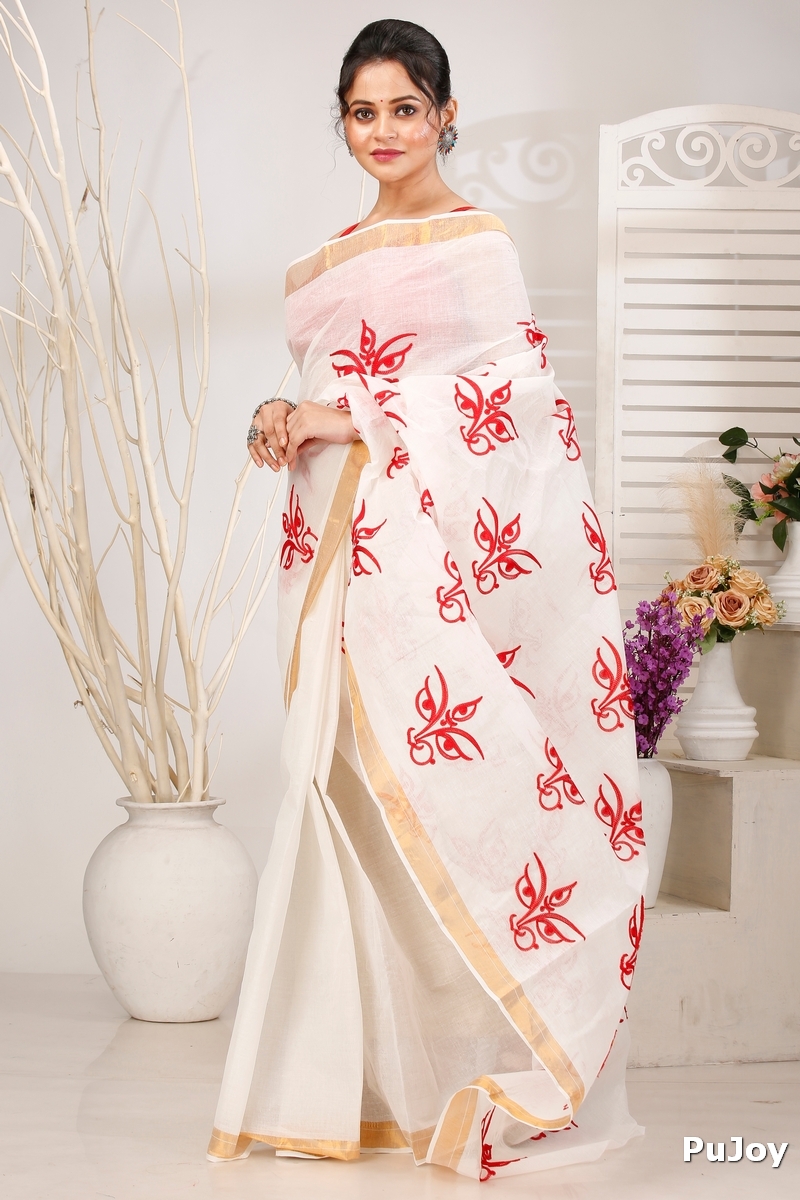 White Pure Cotton Leoto Tant Embroidery (1538)
