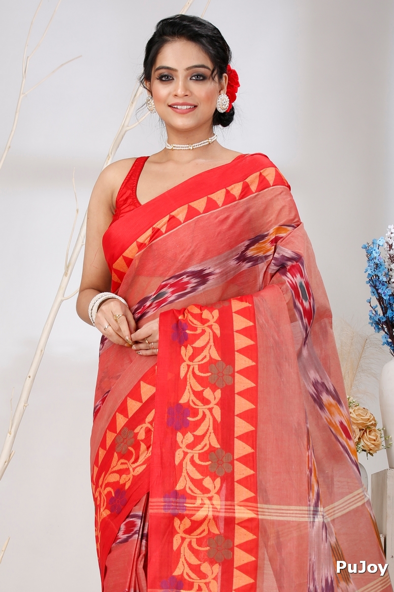 Orange Pure Cotton Mili Tant Saree (1541)