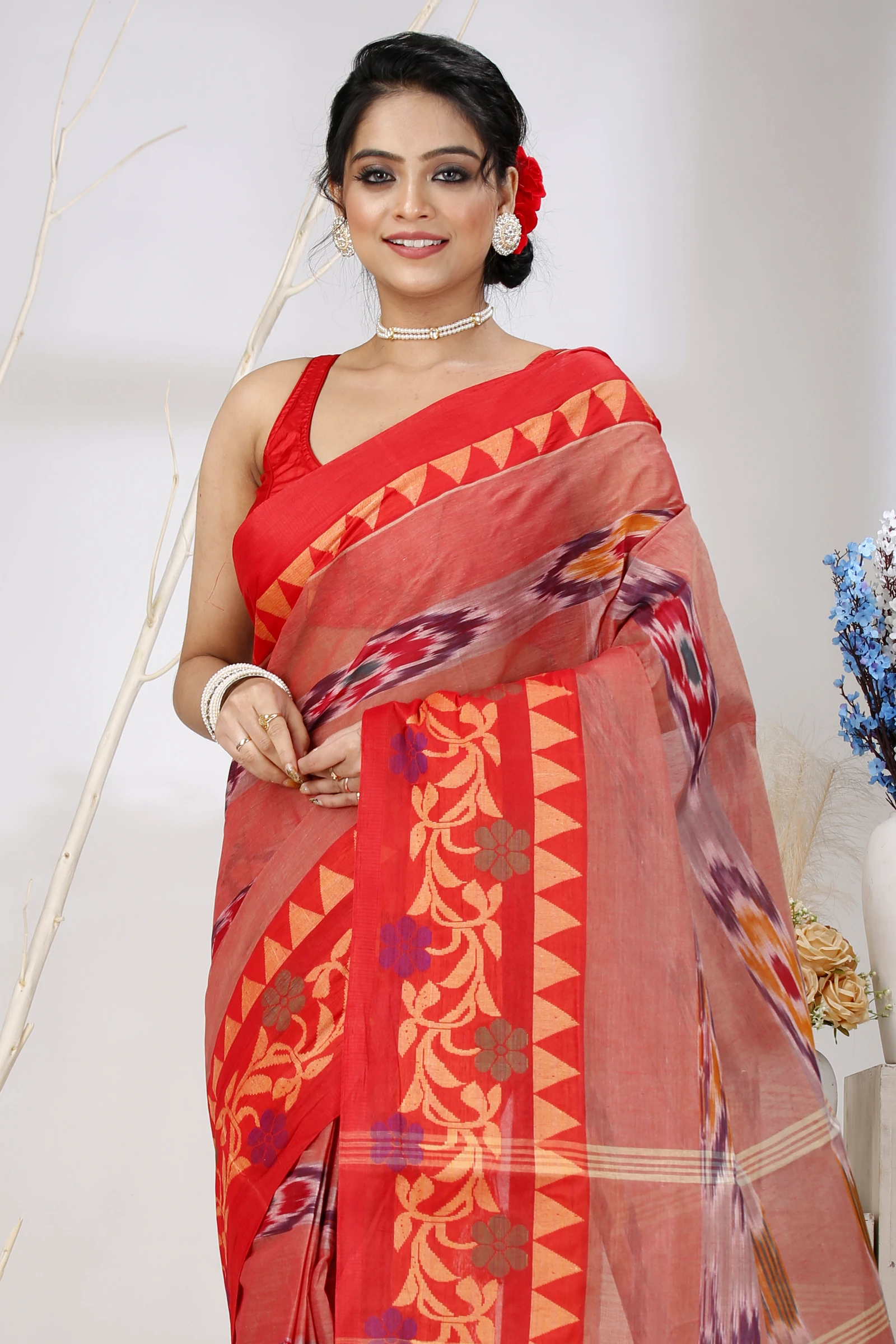 Orange Pure Cotton Mili Tant Saree (1541)