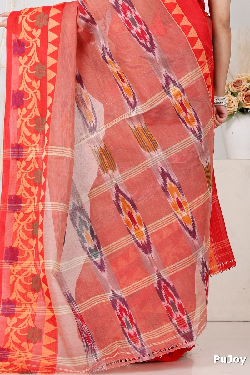 Orange Pure Cotton Mili Tant Saree (1541)