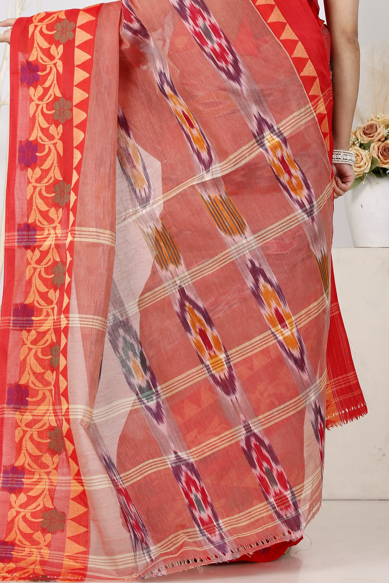 Orange Pure Cotton Mili Tant Saree (1541)