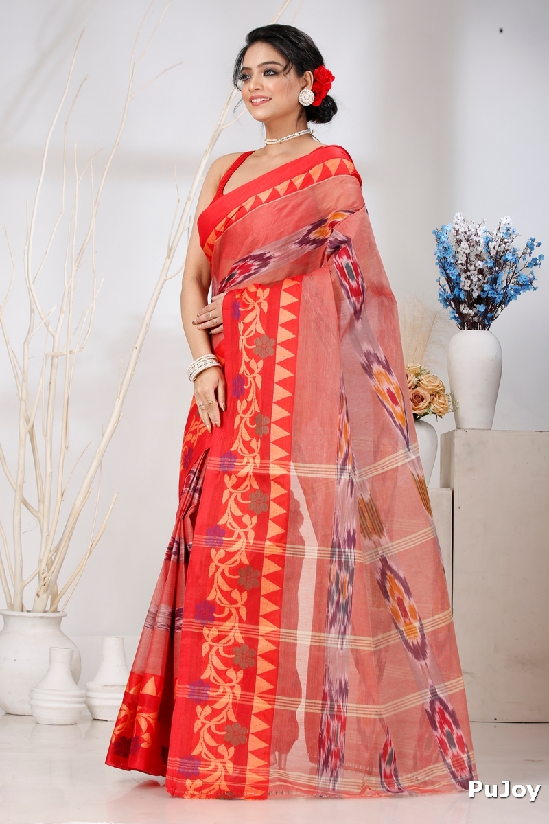 Orange Pure Cotton Mili Tant Saree (1541)