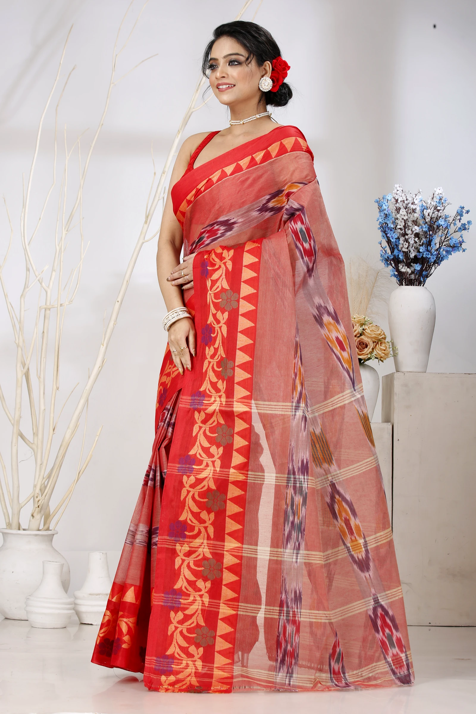 Orange Pure Cotton Mili Tant Saree (1541)