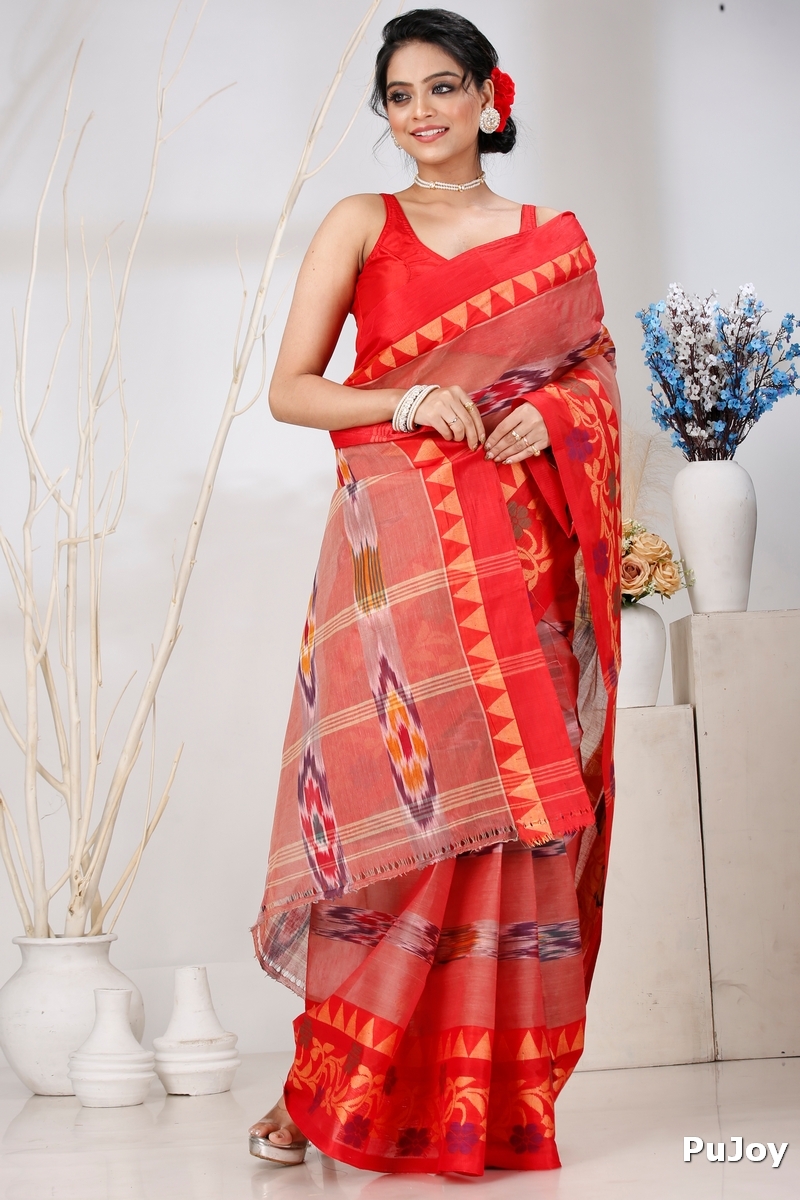 Orange Pure Cotton Mili Tant Saree (1541)