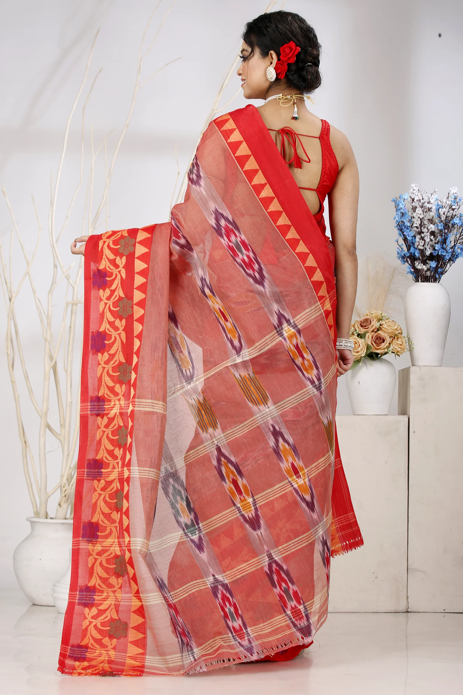 Orange Pure Cotton Mili Tant Saree (1541)