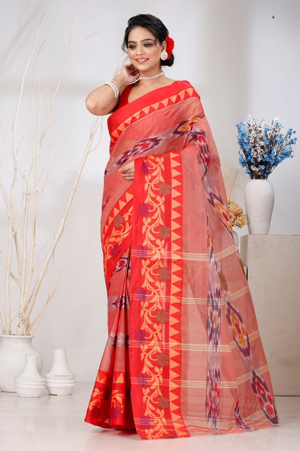 Orange Pure Cotton Mili Tant Saree (1541)