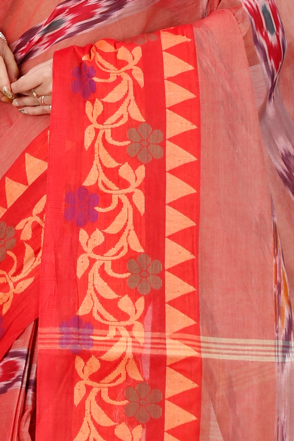 Orange Pure Cotton Mili Tant Saree (1541)