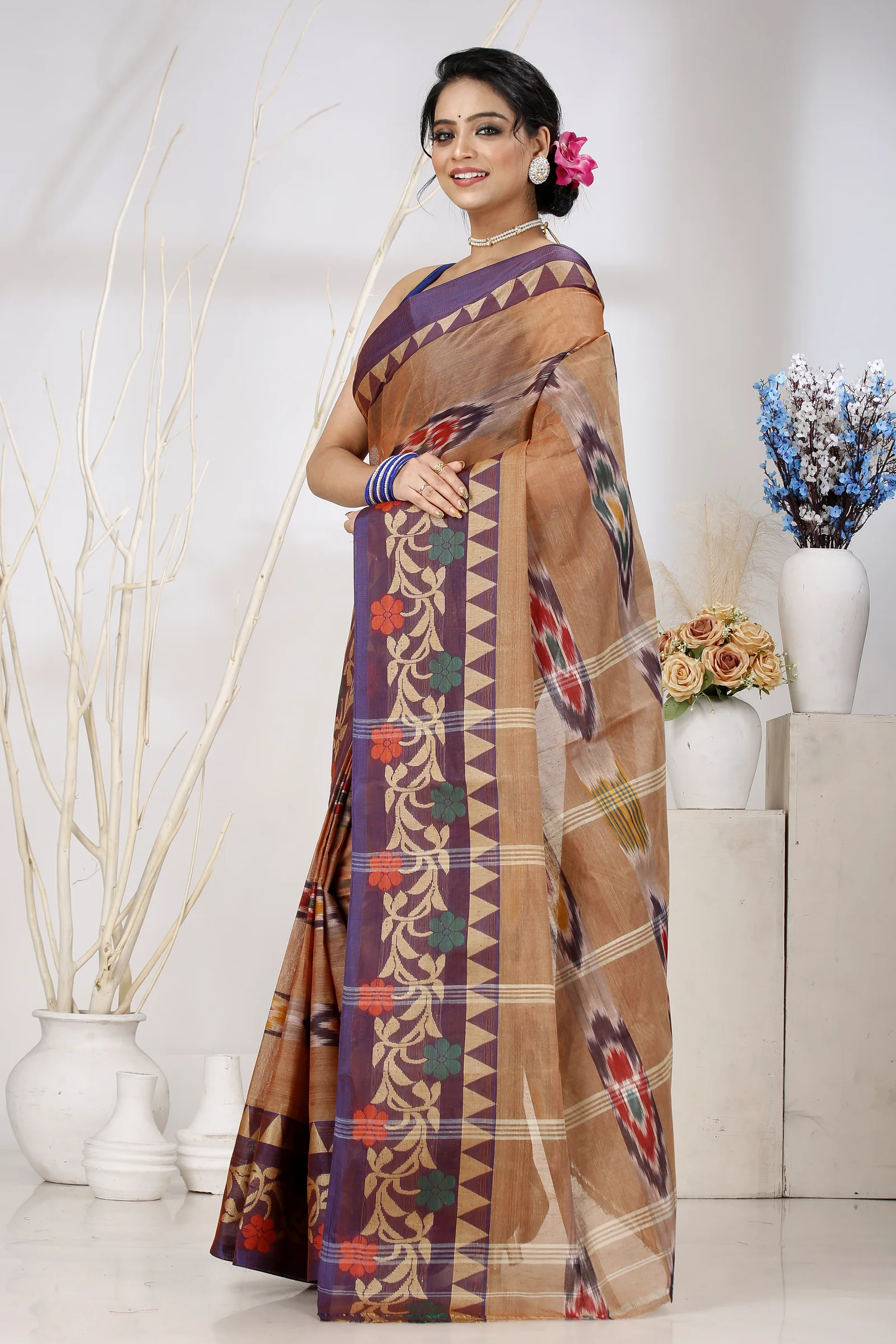 Brown Pure Cotton Mili Tant Saree (1542)