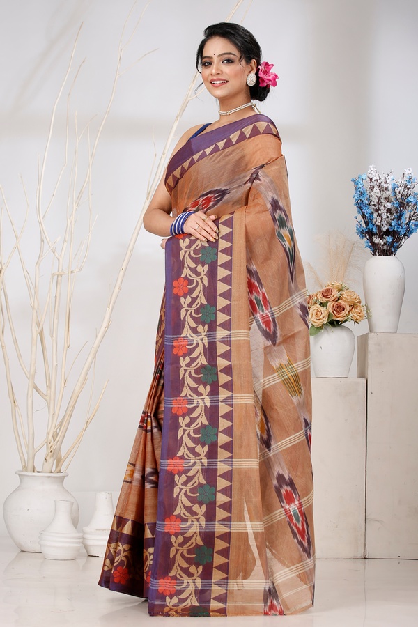 Brown Pure Cotton Mili Tant Saree (1542)