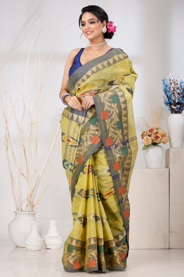 Green Pure Cotton Mili Tant Saree (1543)