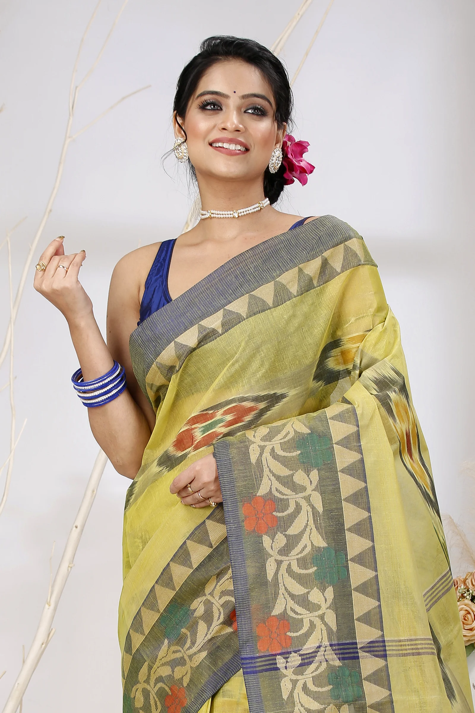 Green Pure Cotton Mili Tant Saree (1543)