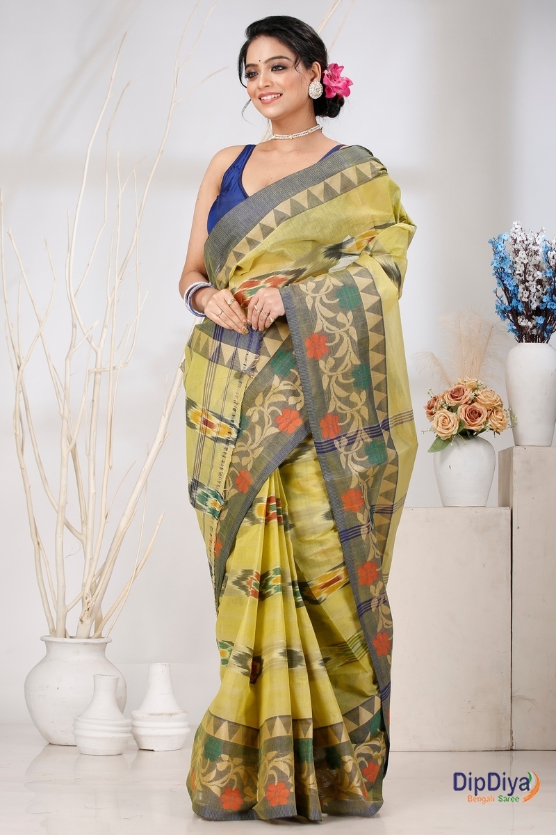 Green Pure Cotton Mili Tant Saree (1543)