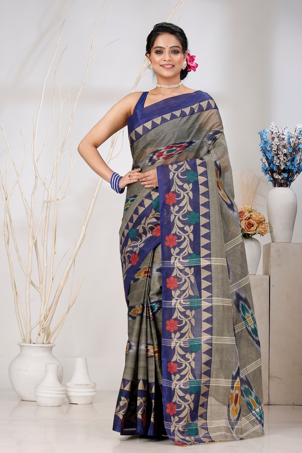 Grey Pure Cotton Mili Tant Saree (1544)