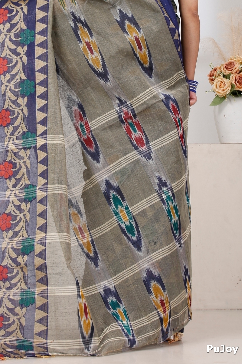 Grey Pure Cotton Mili Tant Saree (1544)