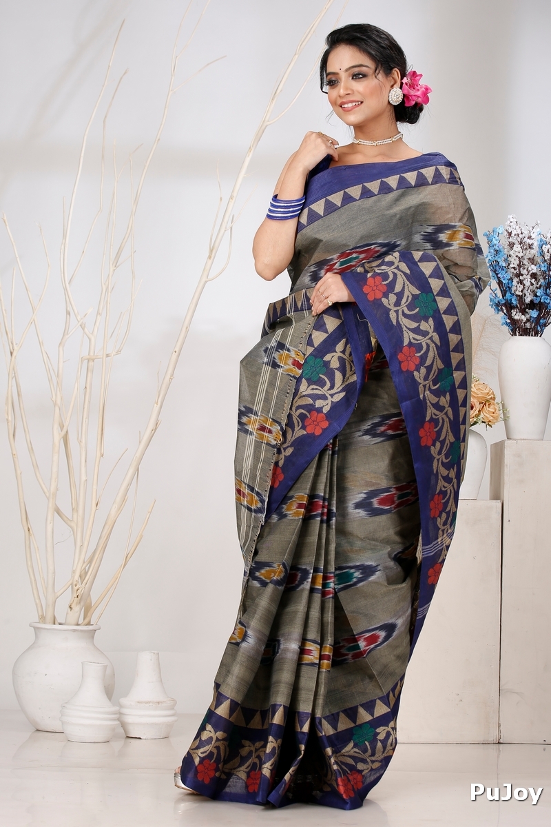 Grey Pure Cotton Mili Tant Saree (1544)