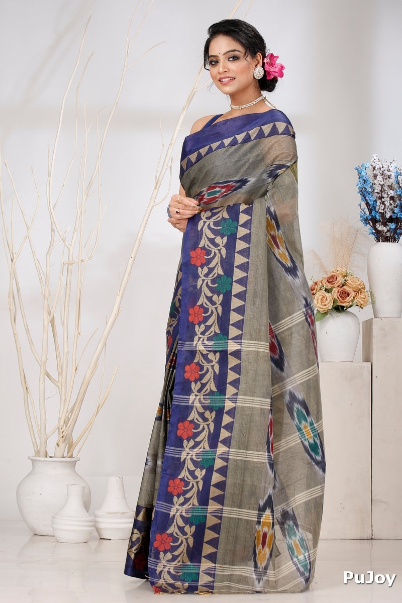 Grey Pure Cotton Mili Tant Saree (1544)