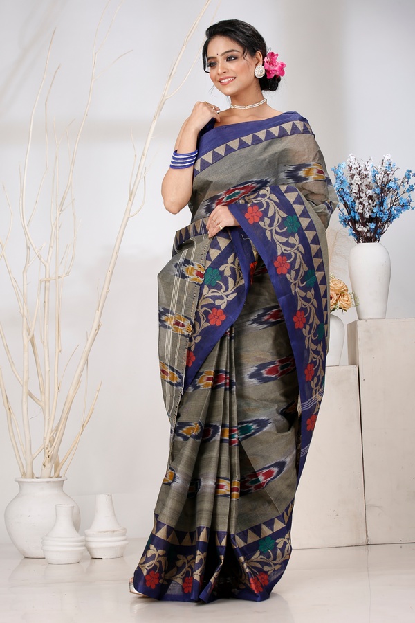 Grey Pure Cotton Mili Tant Saree (1544)