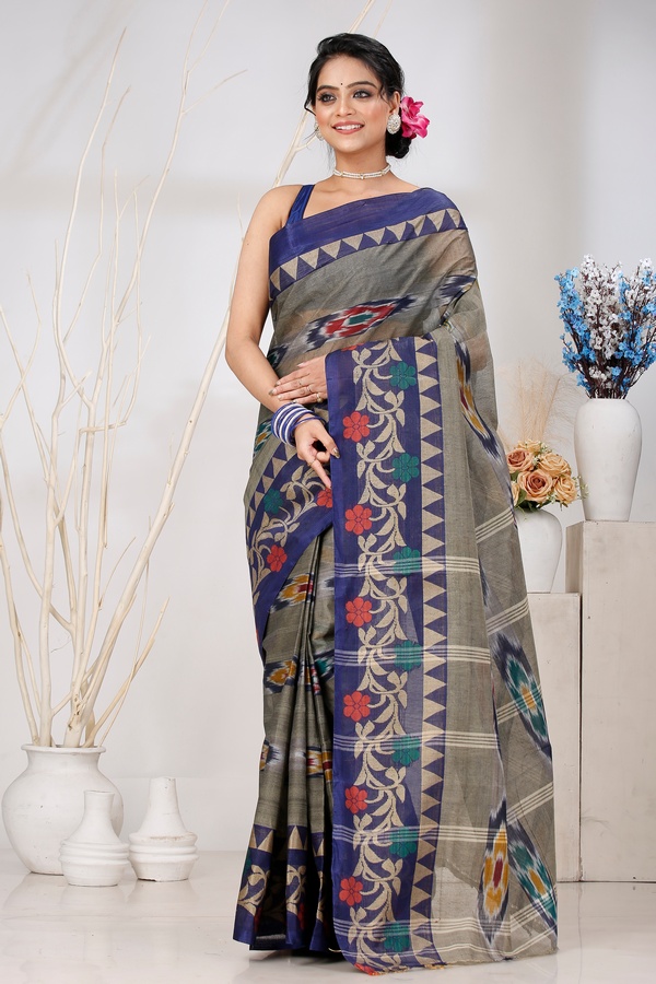 Grey Pure Cotton Mili Tant Saree (1544)