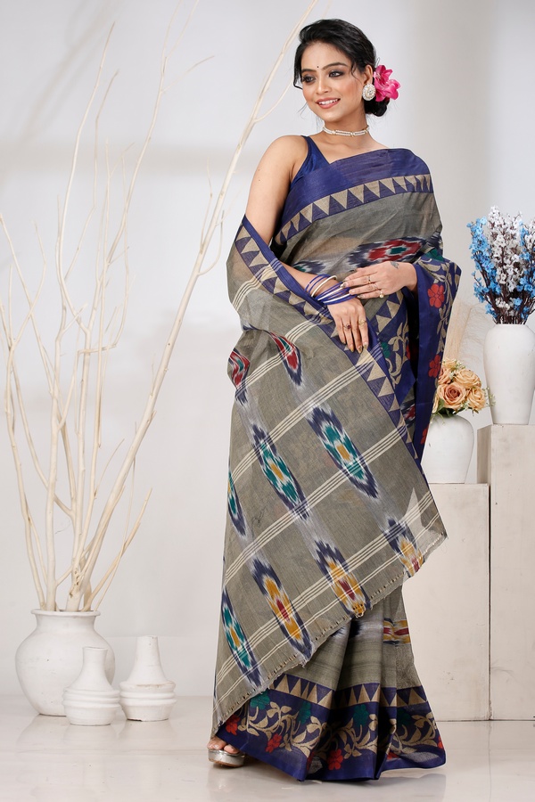 Grey Pure Cotton Mili Tant Saree (1544)