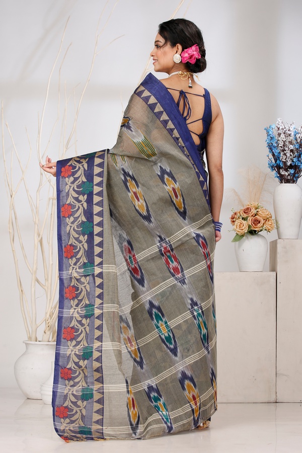 Grey Pure Cotton Mili Tant Saree (1544)