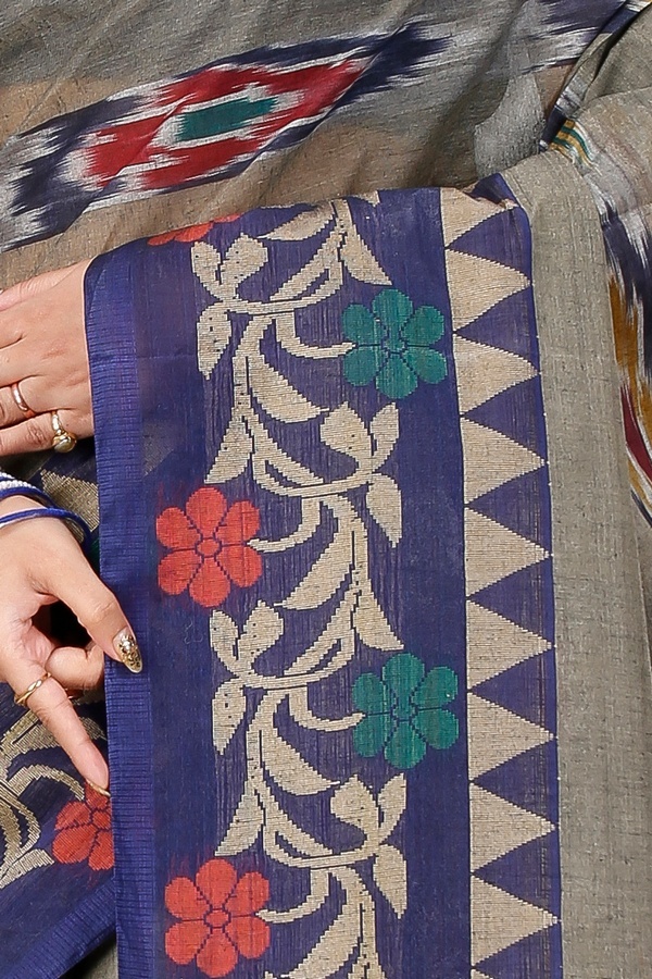 Grey Pure Cotton Mili Tant Saree (1544)