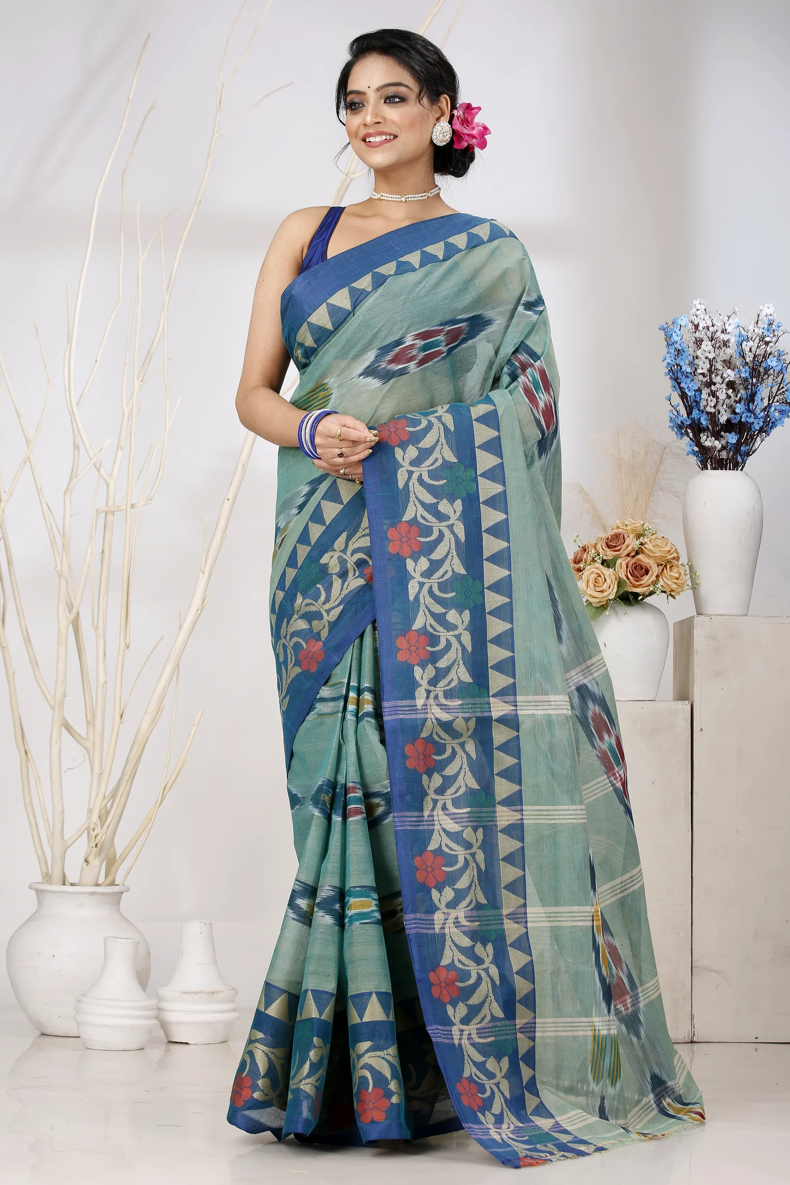 See Green Pure Cotton Mili Tant Saree (1545)