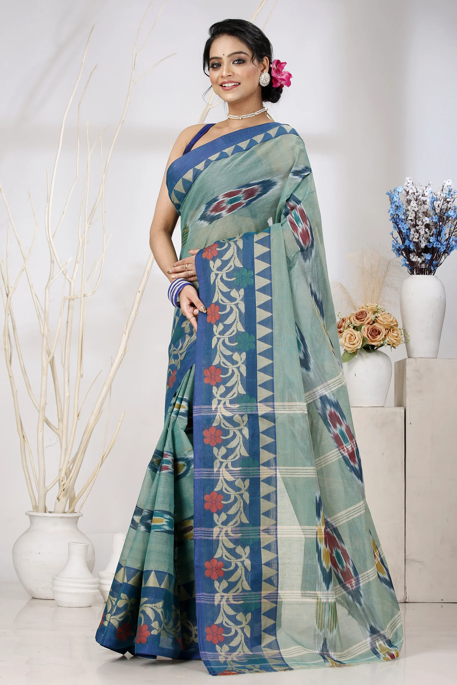 See Green Pure Cotton Mili Tant Saree (1545)