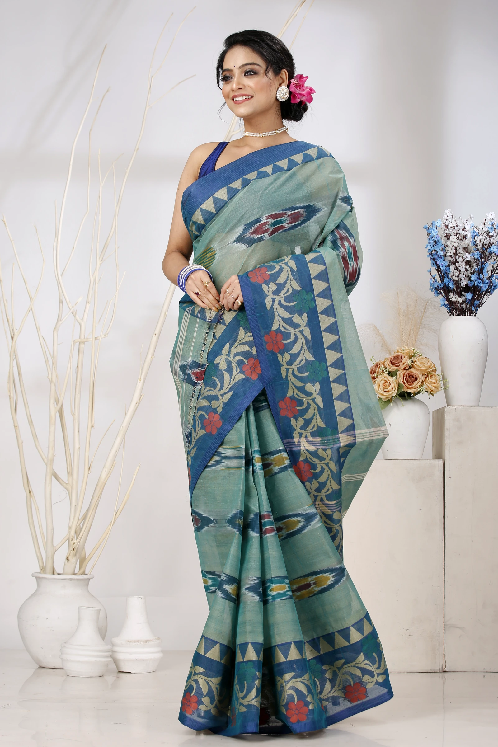 See Green Pure Cotton Mili Tant Saree (1545)