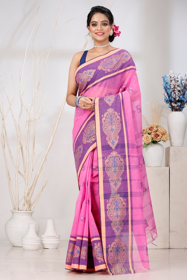 Pink Pure Cotton Mitul Tant Saree (1546)