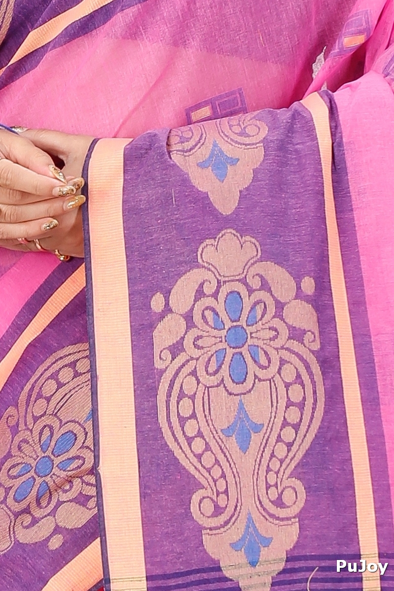 Pink Pure Cotton Mitul Tant Saree (1546)