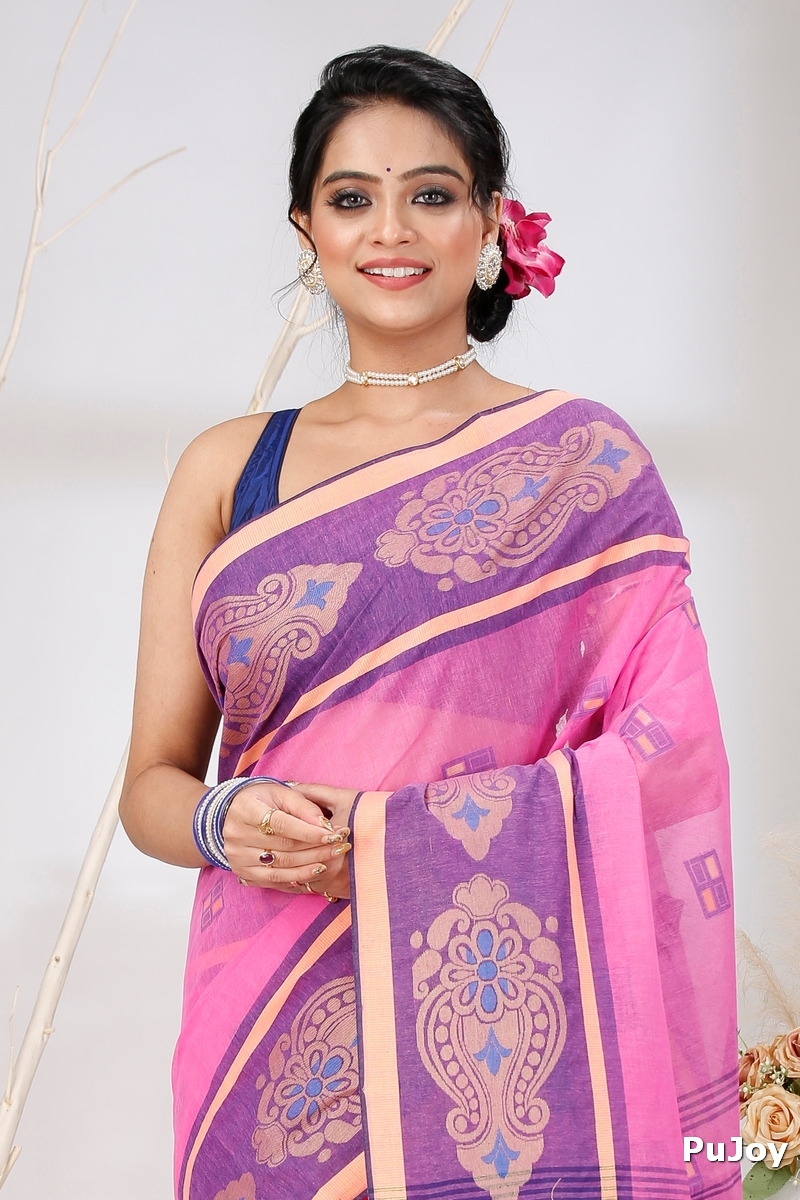 Pink Pure Cotton Mitul Tant Saree (1546)