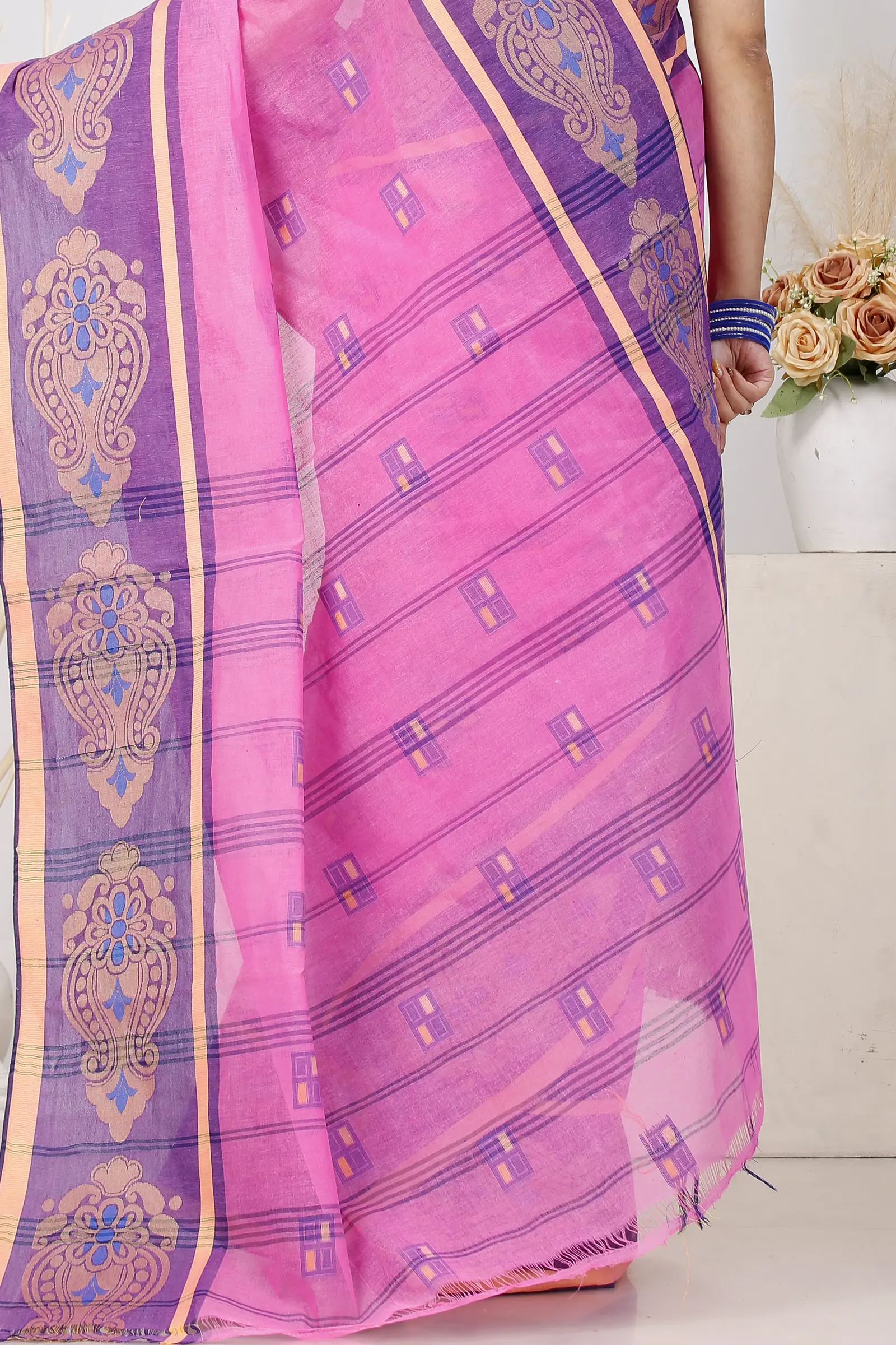 Pink Pure Cotton Mitul Tant Saree (1546)
